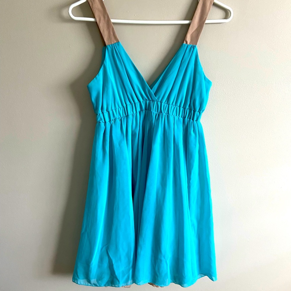Blue Empire Waist Dress with Lace Detail